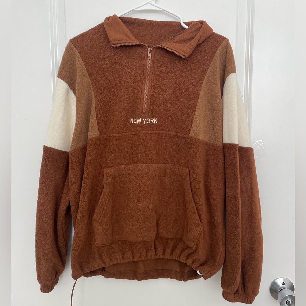 Brown and Cream Quarter-Zip Pullover